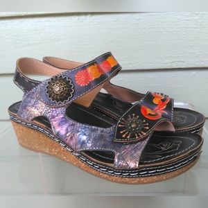 l'Artiste Tiffinal Leather Wedge Sandals Sz 35 Women's Spring Step Shoes